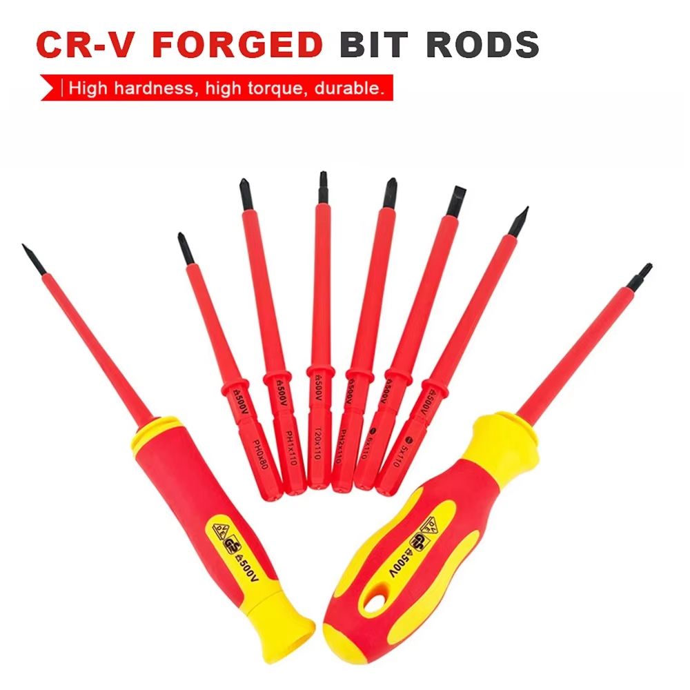 10Piece VDE Insulated Interchangeable Blade Screwdriver Set With Magnetic Tips 500V Rated Includes 1