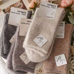 thickened wool & rabbit hair winter socks for women – medium tube, cashmere-blend warmth, black