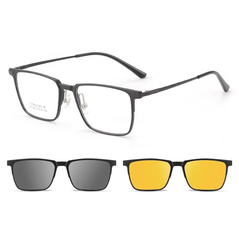 TitanVision 3in1 Pure Titanium Square Frame  ClipOn Polarized  NightVision Lenses Included 7