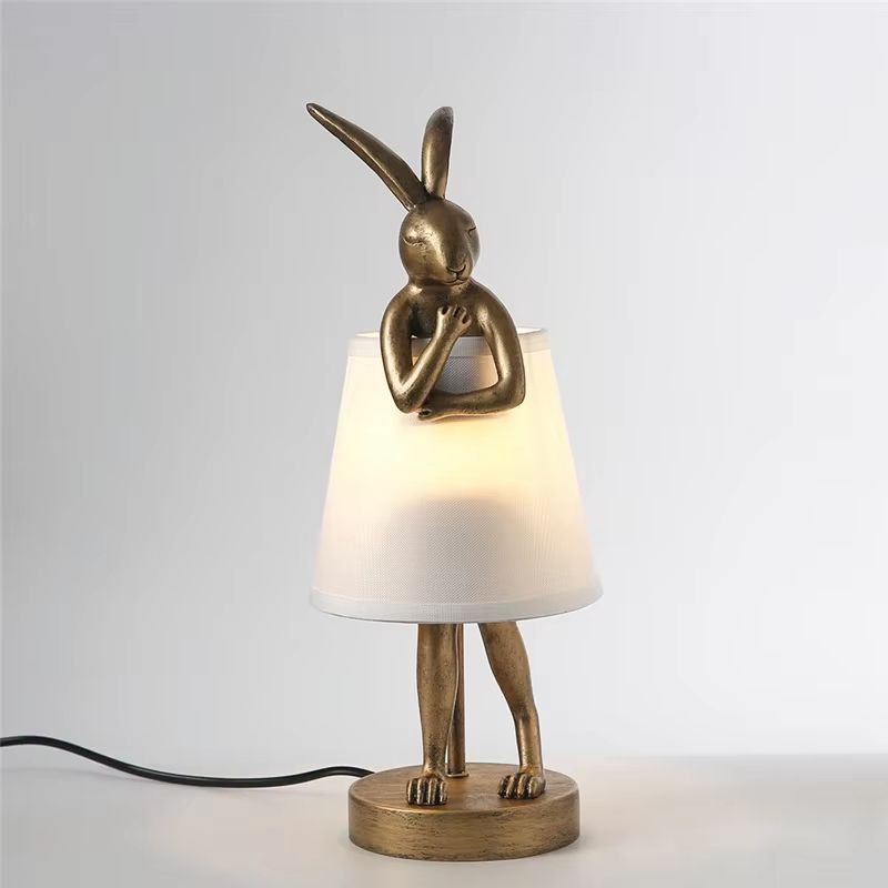 Nordic Rogue Rabbit Resin Table Lamp  Designer LED Table Light With Fabric Shade For Bedroom  Livin 1