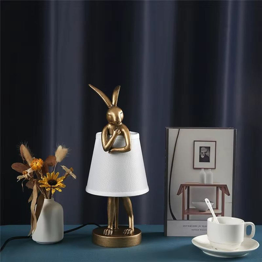 Nordic Rogue Rabbit Resin Table Lamp  Designer LED Table Light With Fabric Shade For Bedroom  Livin 2