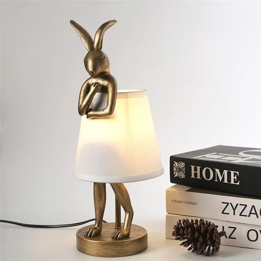 Nordic Rogue Rabbit Resin Table Lamp  Designer LED Table Light With Fabric Shade For Bedroom  Livin 3