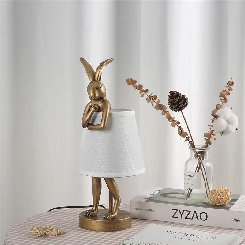 Nordic Rogue Rabbit Resin Table Lamp  Designer LED Table Light With Fabric Shade For Bedroom  Livin 5