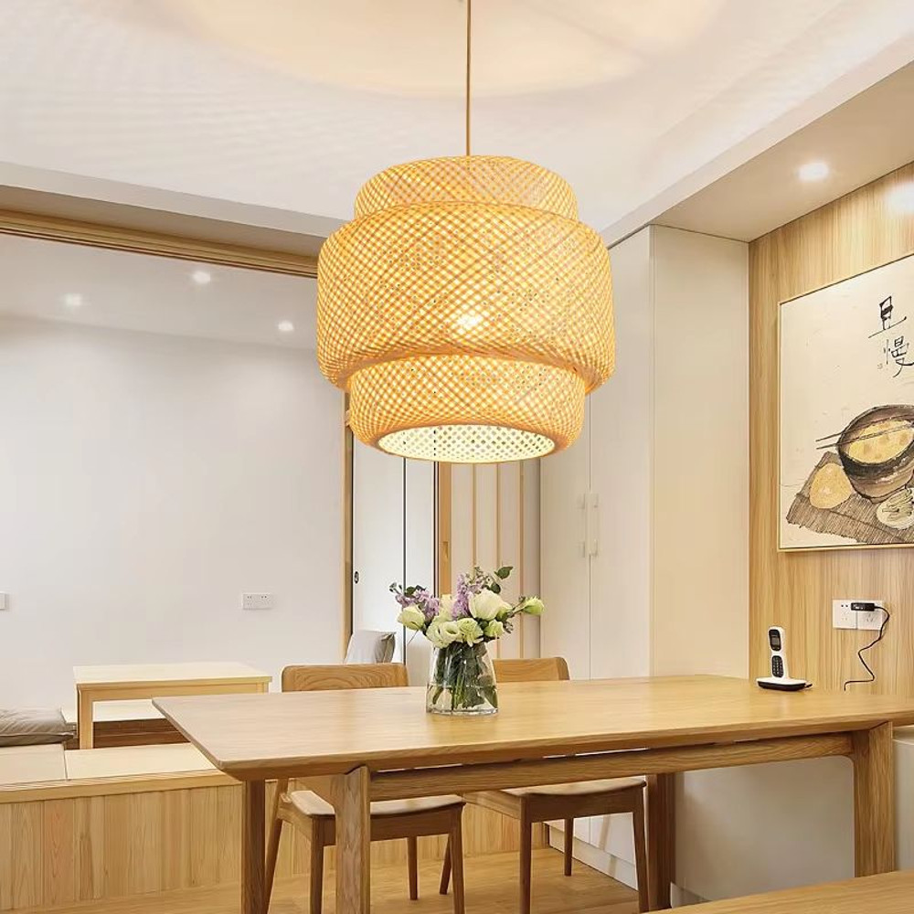 Bamboo Lantern Pendant Light  HandWoven Natural RattanWicker E27 Hanging Fixture For Home  Restaura 0