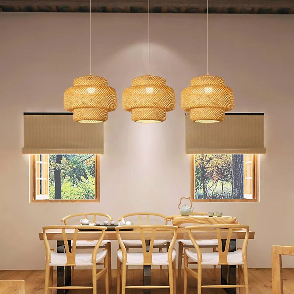 Bamboo Lantern Pendant Light  HandWoven Natural RattanWicker E27 Hanging Fixture For Home  Restaura 3