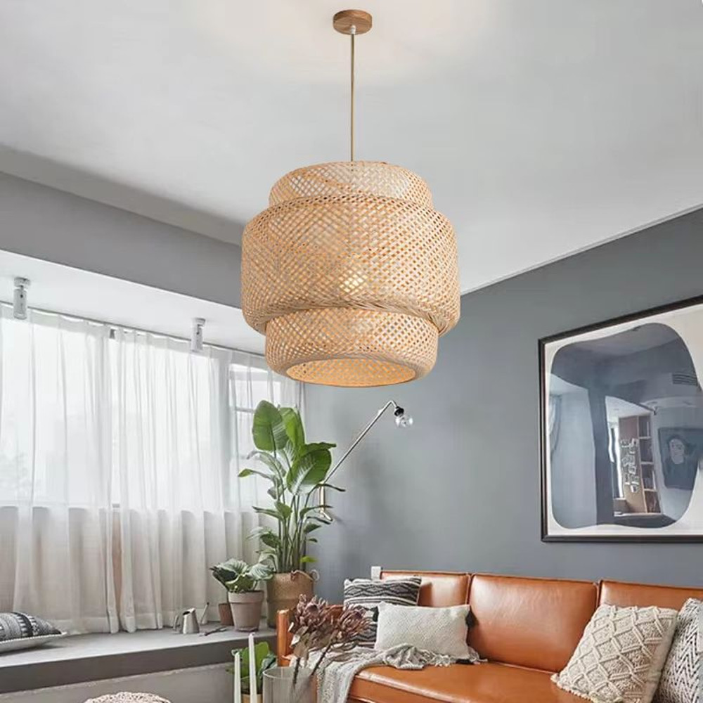 Bamboo Lantern Pendant Light  HandWoven Natural RattanWicker E27 Hanging Fixture For Home  Restaura 4