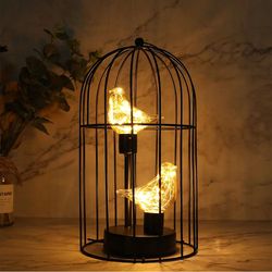 birdcage decorative table lamp – cordless accent light with warm white fairy lights for home & event decor