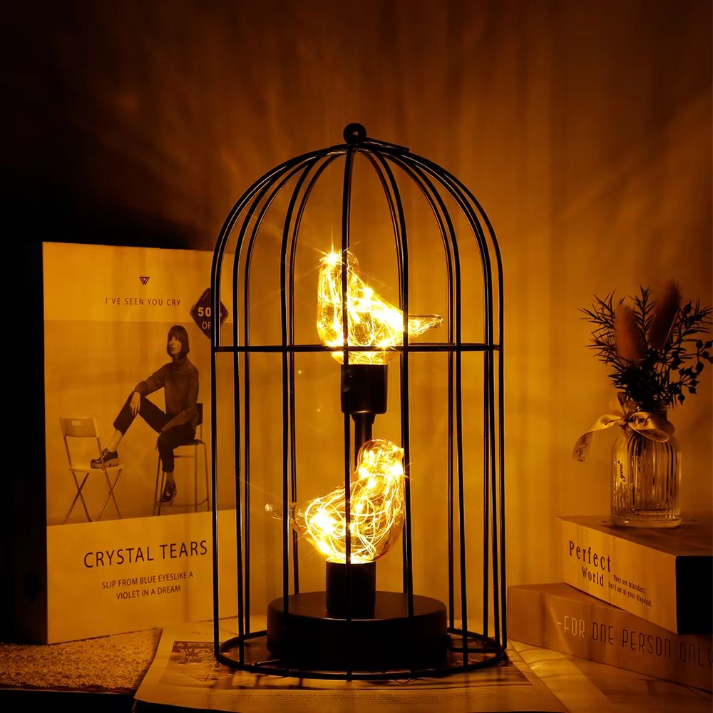 Birdcage Decorative Table Lamp  Cordless Accent Light With Warm White Fairy Lights For Home  Event  1