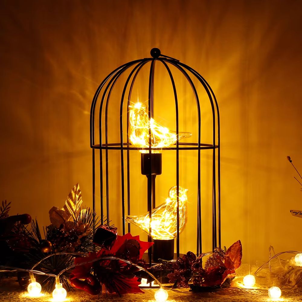 Birdcage Decorative Table Lamp  Cordless Accent Light With Warm White Fairy Lights For Home  Event  2