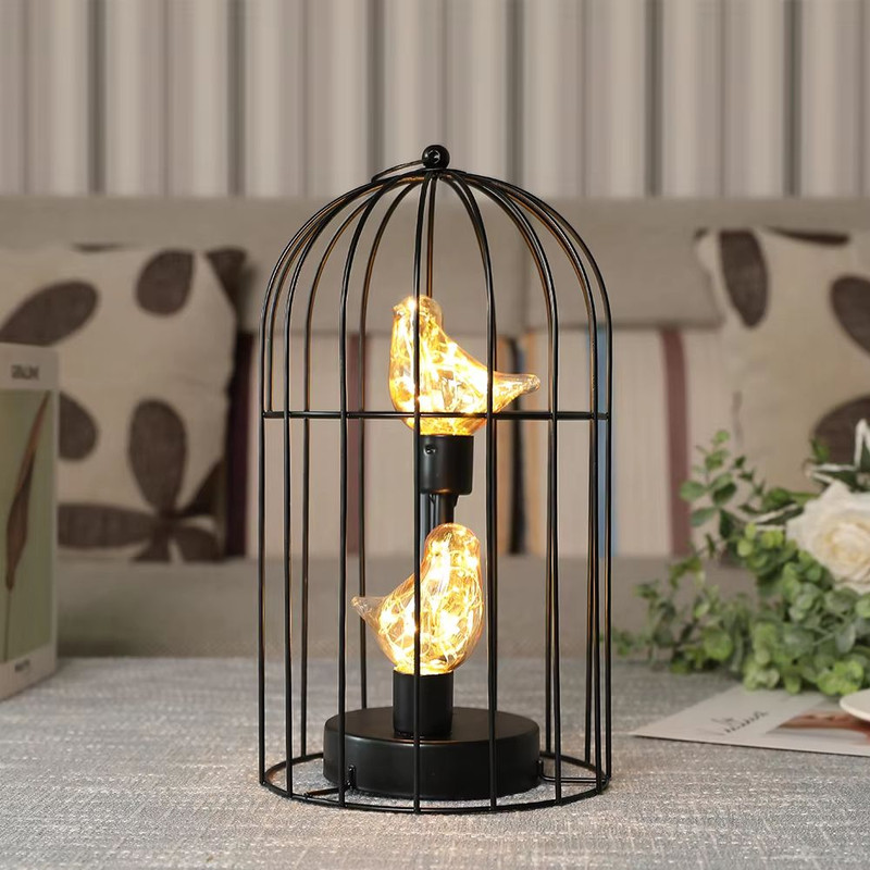 Birdcage Decorative Table Lamp  Cordless Accent Light With Warm White Fairy Lights For Home  Event  3