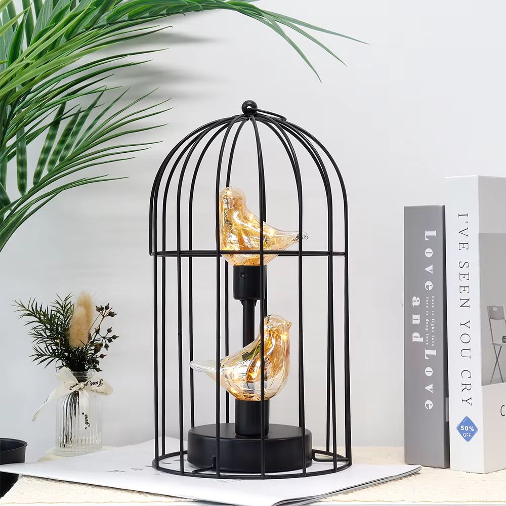 Birdcage Decorative Table Lamp  Cordless Accent Light With Warm White Fairy Lights For Home  Event  4