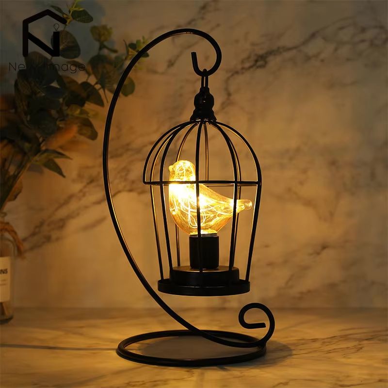Birdcage Decorative Table Lamp  Cordless Accent Light With Warm White Fairy Lights For Home  Event  7