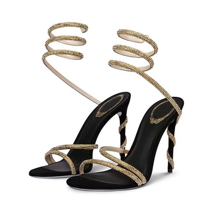 Eilyken Crystal Rhinestone OpenToe Sandals  Sexy Thin High Heels With Ankle Strap For Party  Prom 9