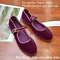 Velvet Mary Jane Streetwear Ballet Flats  Womens HandStitched Solid Colour Loafers 10