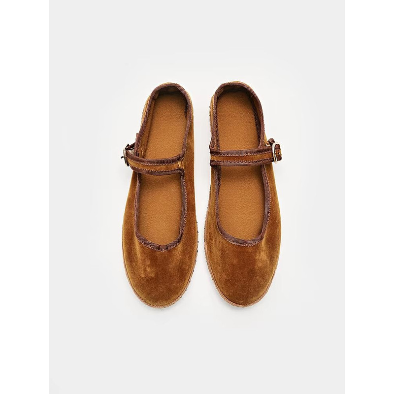 Velvet Mary Jane Streetwear Ballet Flats  Womens HandStitched Solid Colour Loafers 5