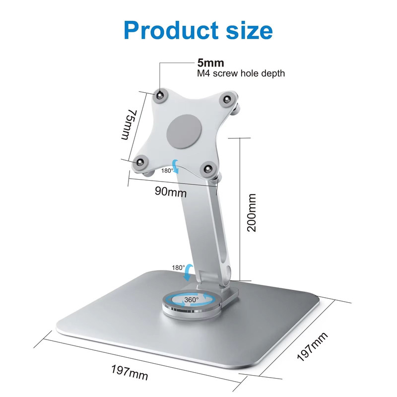 Aluminum Alloy 360deg Rotating Monitor Stand  Adjustable TableMounted Bracket With M4 Screw Base  H 1