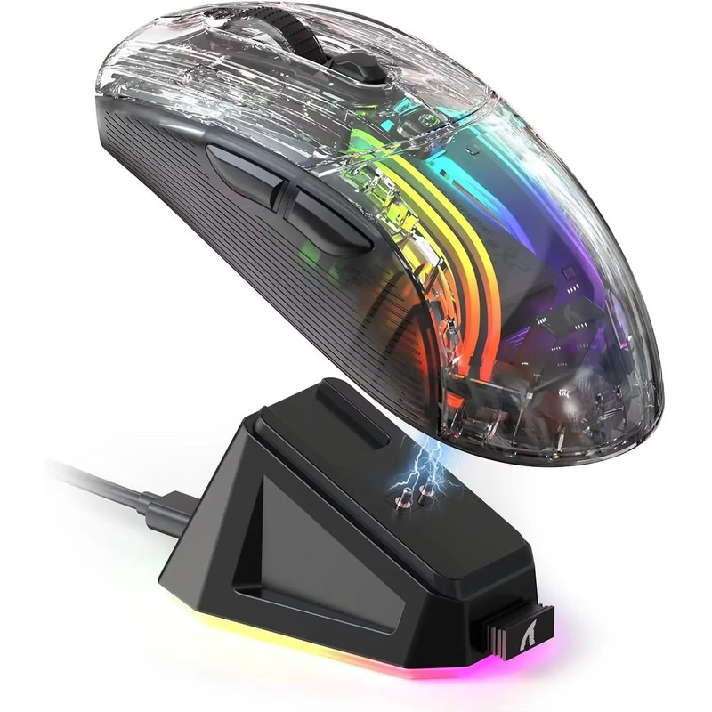 ATTACK SHARK X2 Pro Transparent Shell Wireless Gaming Mouse  TriMode 24G  BT  Wired With RGB Dock   5