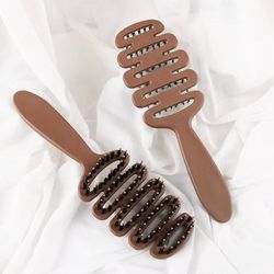 hollow boar bristle hair comb & scalp-massage brush – detangling & styling tool for women with curly, wavy or straight h