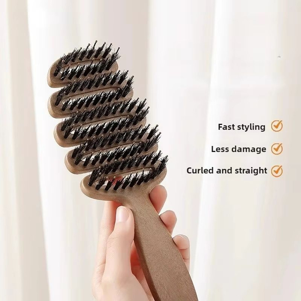 Hollow Boar Bristle Hair Comb  ScalpMassage Brush  Detangling  Styling Tool For Women With Curly Wa 1