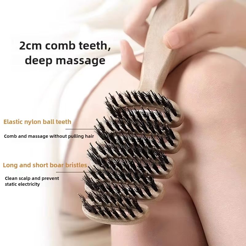 Hollow Boar Bristle Hair Comb  ScalpMassage Brush  Detangling  Styling Tool For Women With Curly Wa 2
