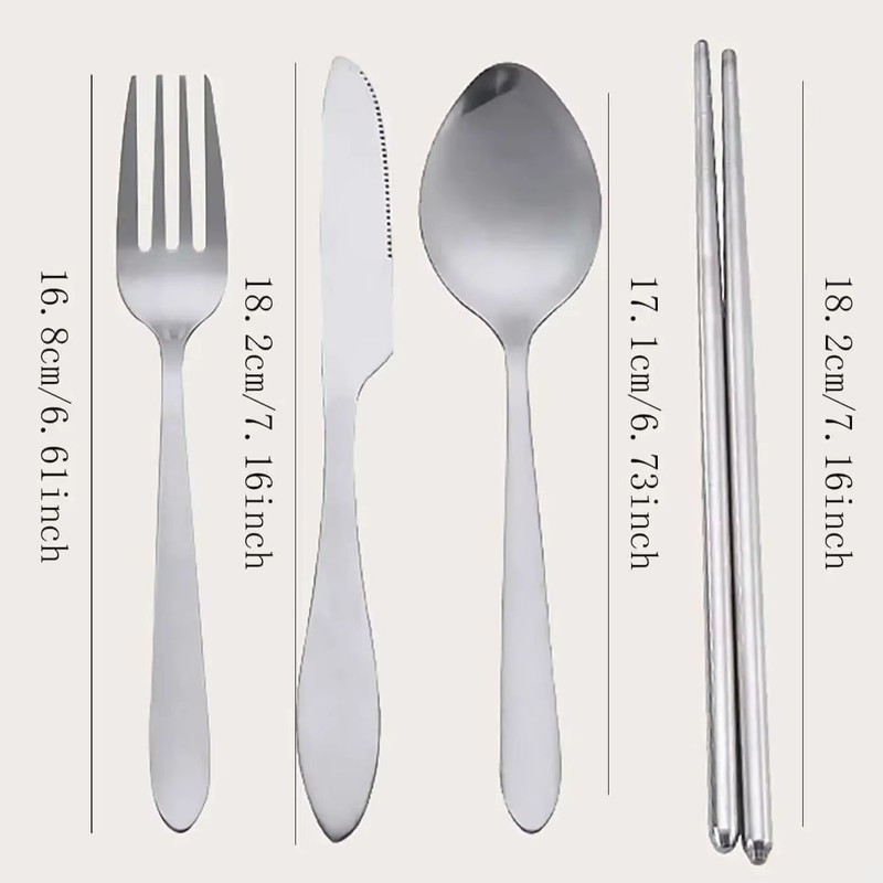TravelMate 4Piece Stainless Steel Cutlery Set  Portable Spoon Fork Knife  Chopsticks With Storage C 4