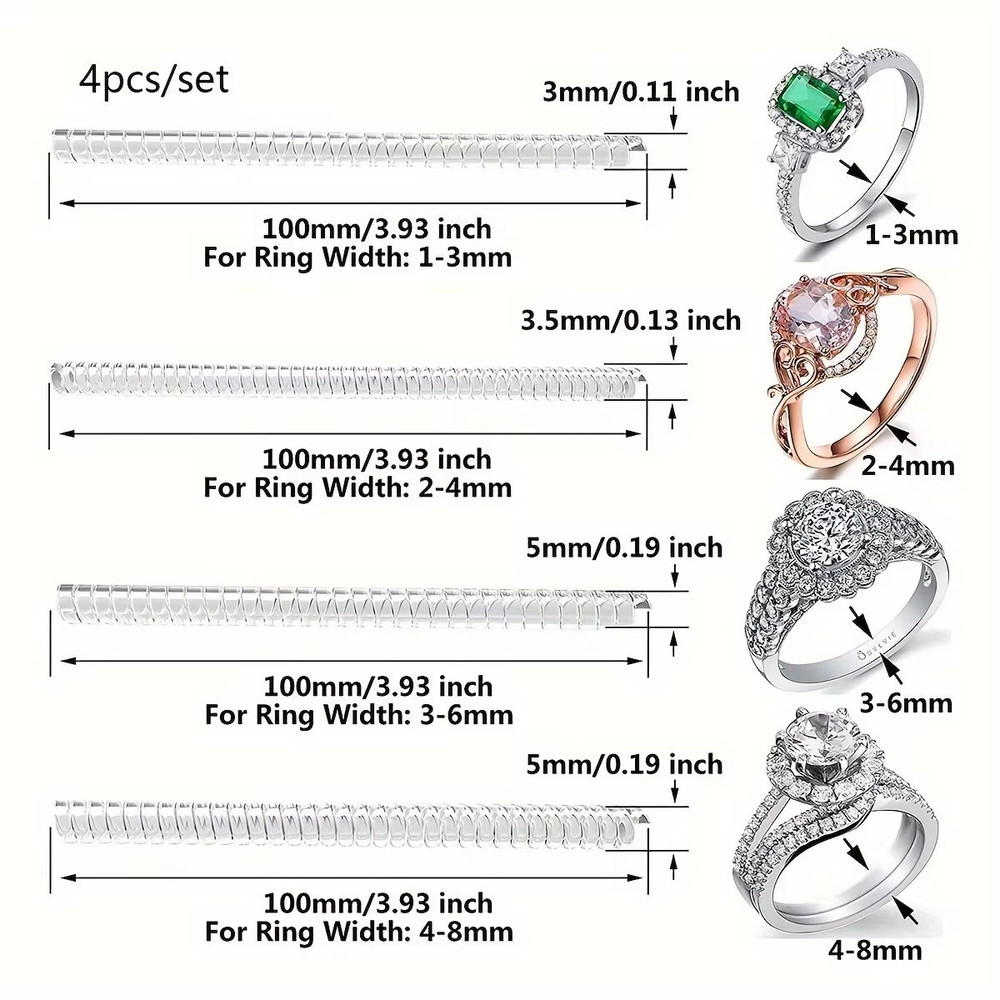 ClearFit Silicone Ring Size Adjuster  4Piece Transparent Ring Resizer Set For Loose Rings 5