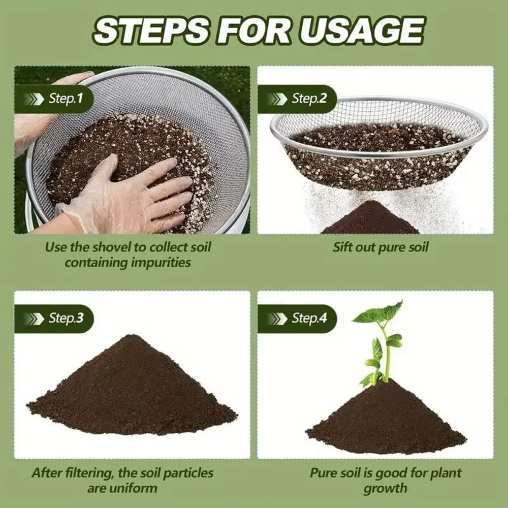 13Inch Stainless Steel Soil Sifter DualMesh Garden Sieve For Clean Compost Prep 5