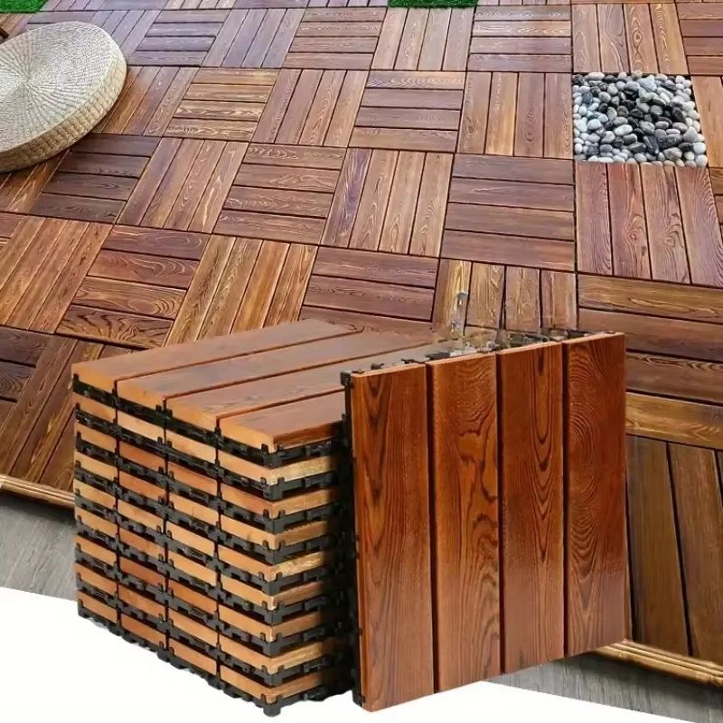 Carbonized Outdoor Wood Flooring  Waterproof Splicing Decking For Balconies  Courtyards 0