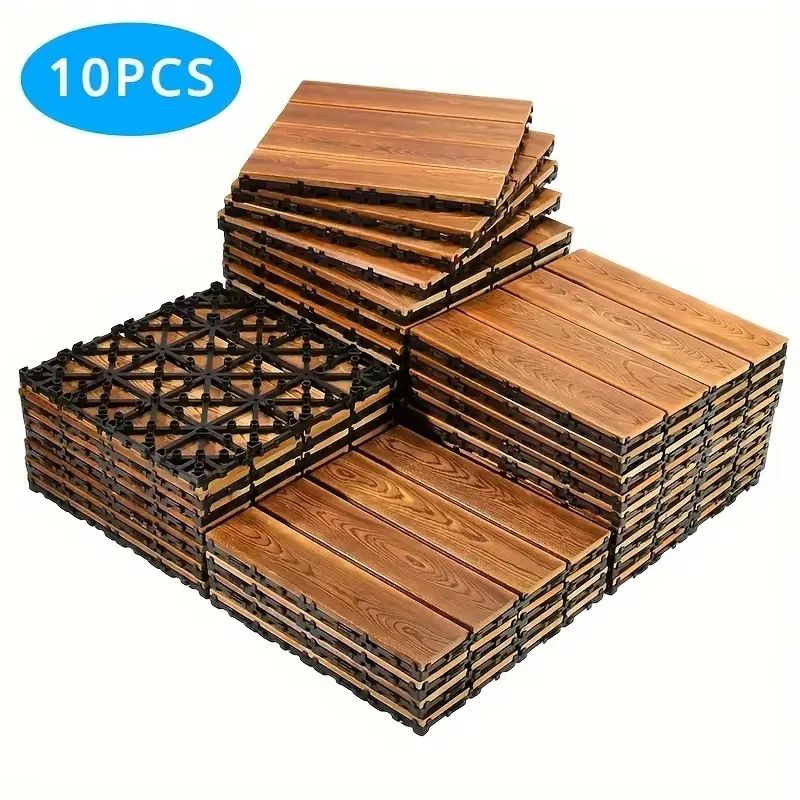 Carbonized Outdoor Wood Flooring  Waterproof Splicing Decking For Balconies  Courtyards 2