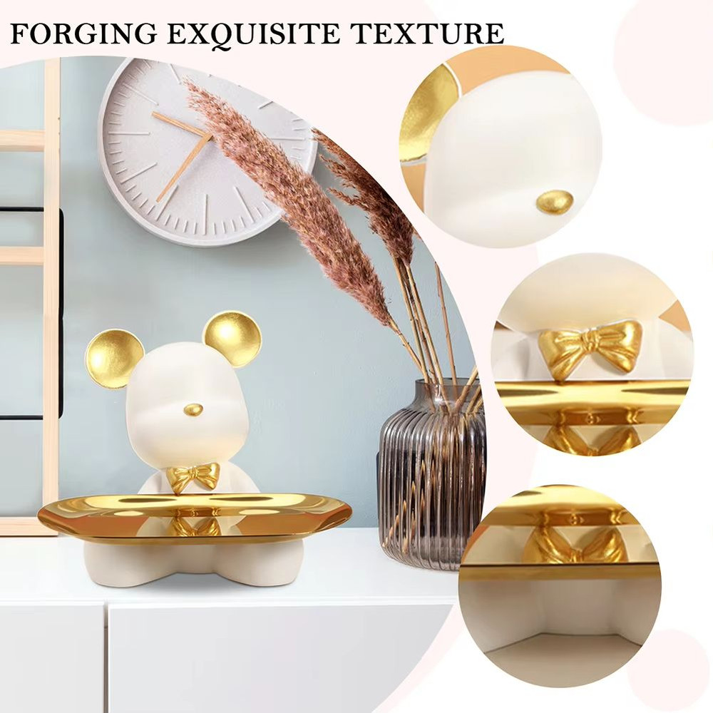 Entryway Key Storage Ornament  Bear Tray Key Holder Figurine For Home And Coffee Shop Decoration 4