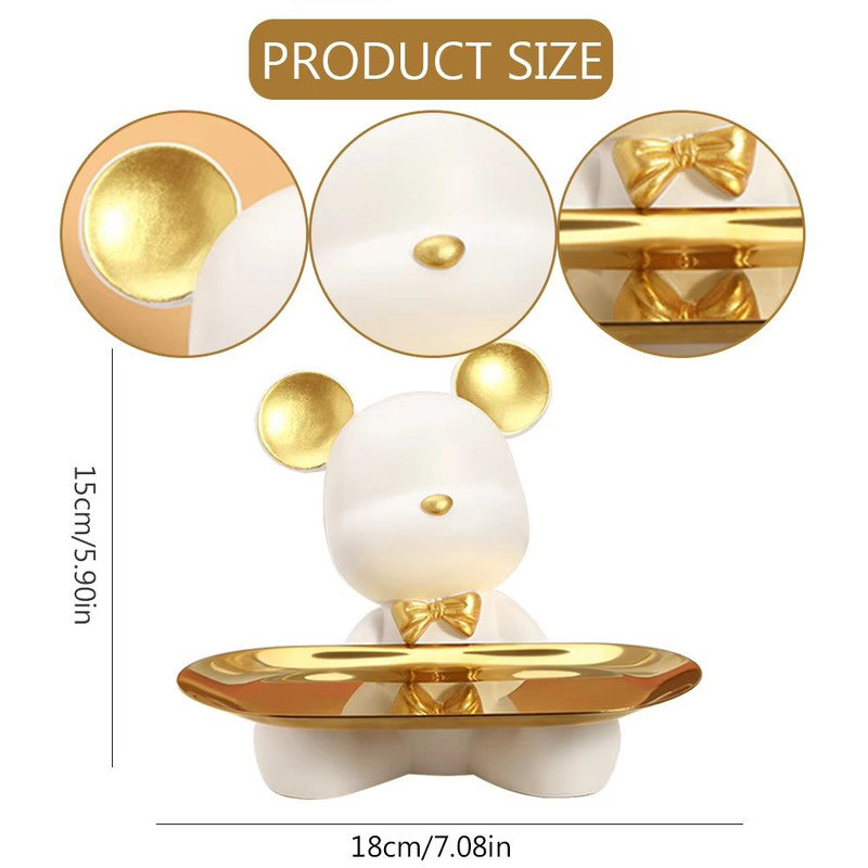 Entryway Key Storage Ornament  Bear Tray Key Holder Figurine For Home And Coffee Shop Decoration 7
