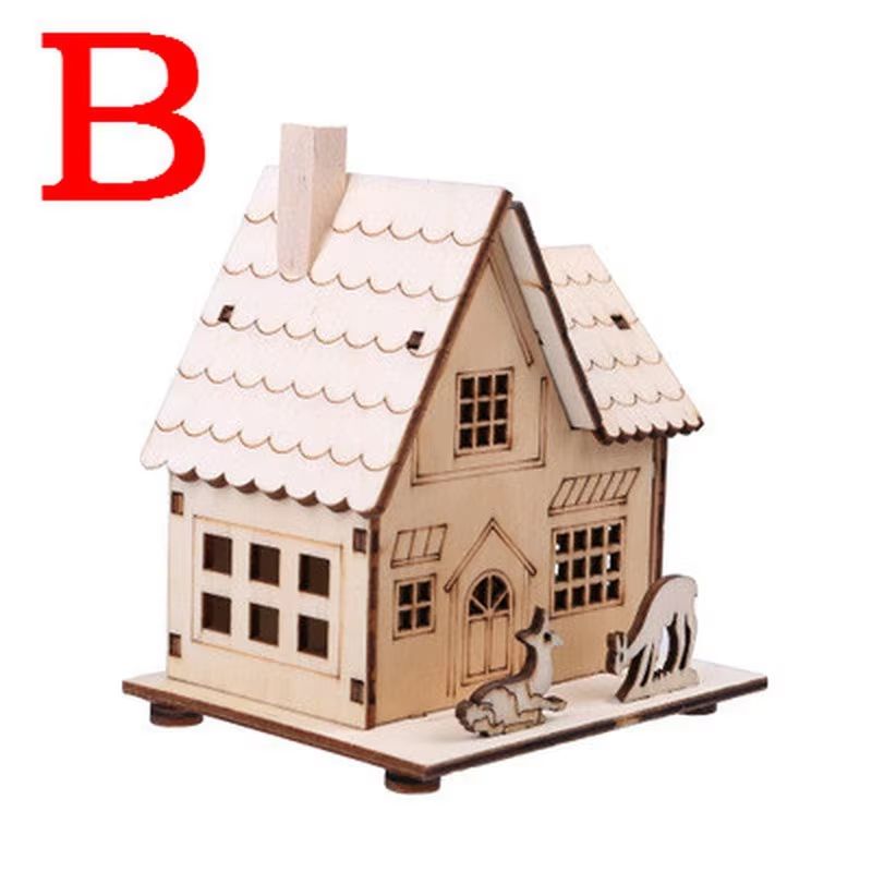 LED Light Wooden House Christmas Tree Decoration  DIY Festival Wooden House For Home  Window Decor 8