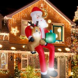 9.5ft christmas inflatable santa with led lights – outdoor sitting santa claus decoration for holiday yard & garden