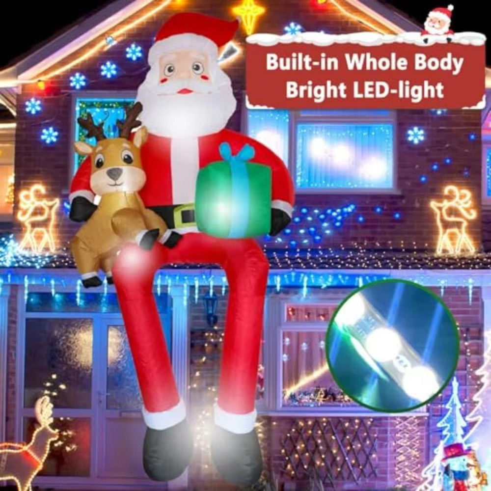 95Ft Christmas Inflatable Santa With LED Lights  Outdoor Sitting Santa Claus Decoration For Holiday 3