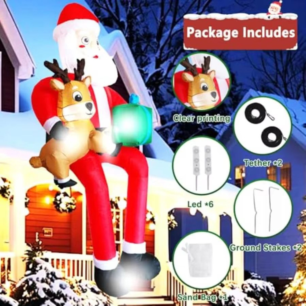 95Ft Christmas Inflatable Santa With LED Lights  Outdoor Sitting Santa Claus Decoration For Holiday 4