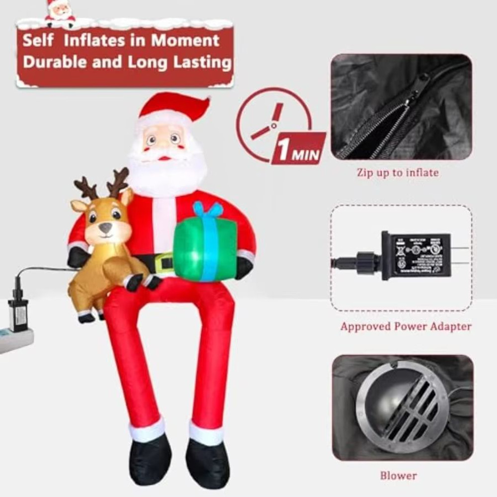 95Ft Christmas Inflatable Santa With LED Lights  Outdoor Sitting Santa Claus Decoration For Holiday 5