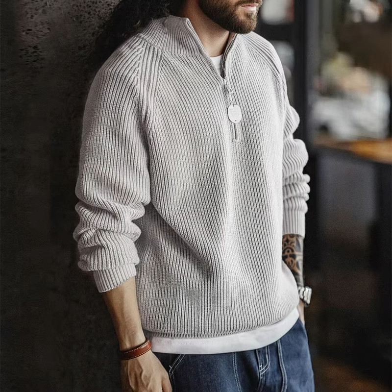 Maden Vintage HalfZip Stand Collar Knitted Sweater  Versatile Knitwear For Autumn And Winter 1