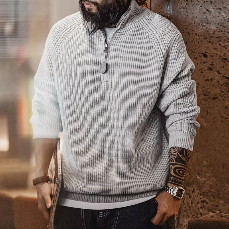 Maden Vintage HalfZip Stand Collar Knitted Sweater  Versatile Knitwear For Autumn And Winter 6