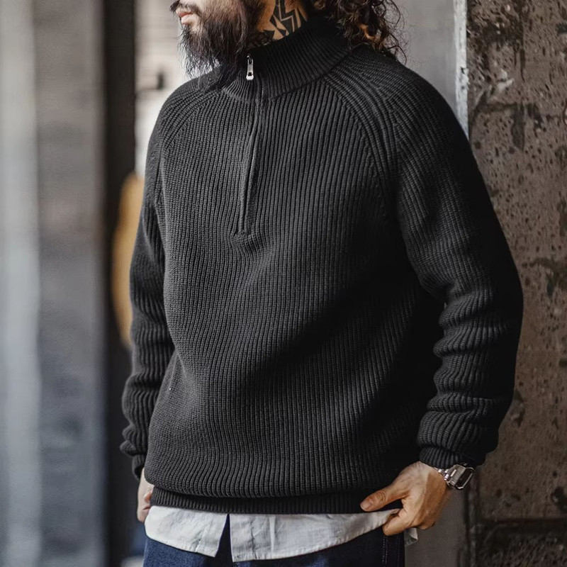 Maden Vintage HalfZip Stand Collar Knitted Sweater  Versatile Knitwear For Autumn And Winter 7