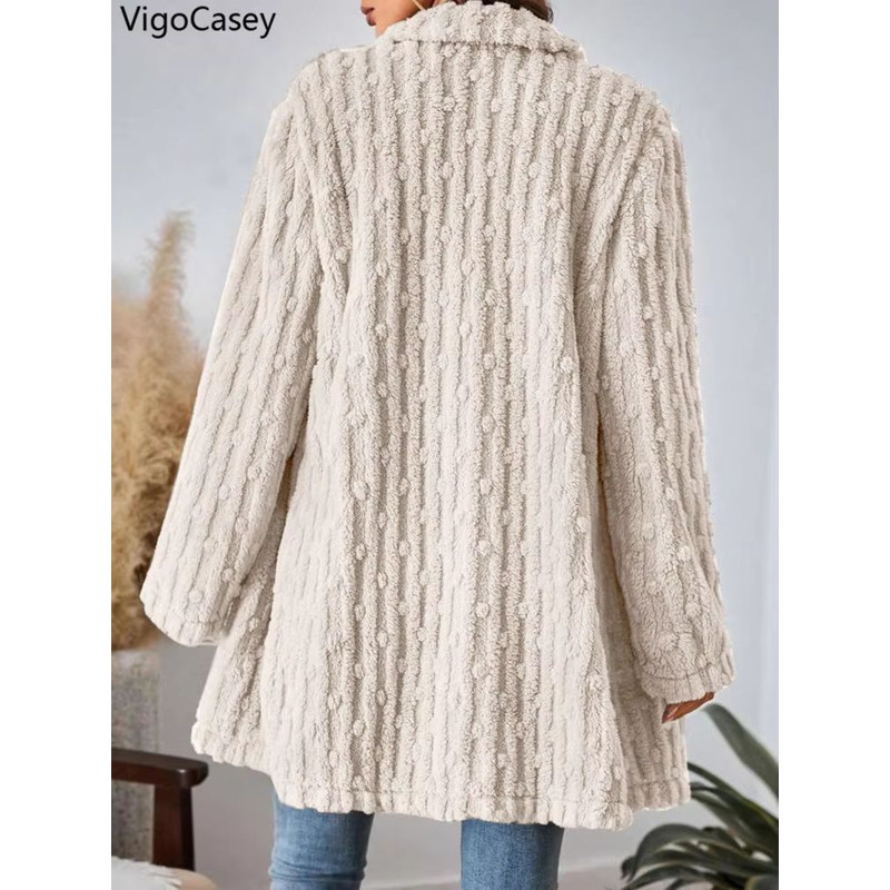 VigoCasey 2025 Womens DoubleBreasted Apricot Jacket  Plush Warm Coat With Turndown Collar For Autum 3