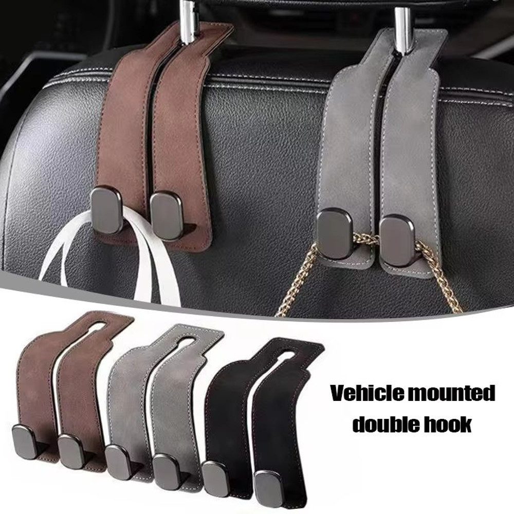 Premium DualHook Suede  Alloy Car Headrest Hanger  Universal RearSeat Organizer 0