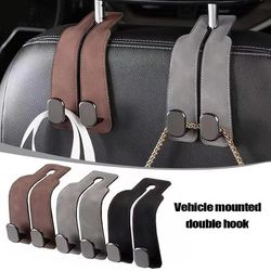 premium dual-hook suede & alloy car headrest hanger - universal rear-seat organizer