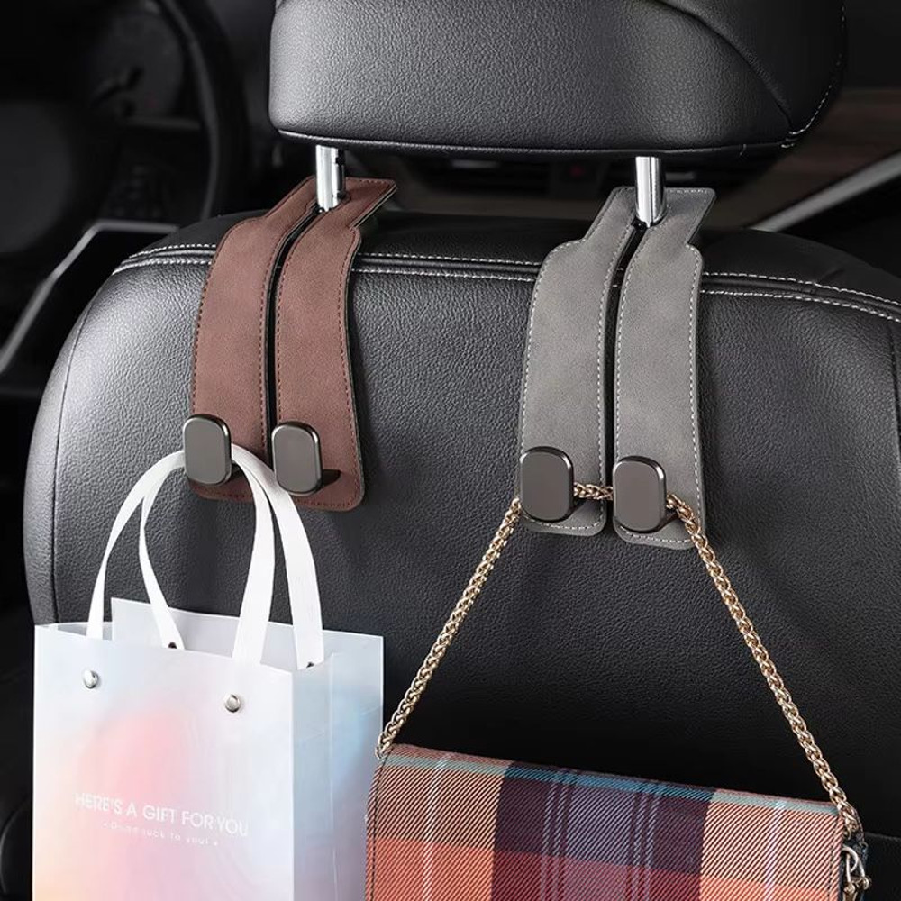 Premium DualHook Suede  Alloy Car Headrest Hanger  Universal RearSeat Organizer 1