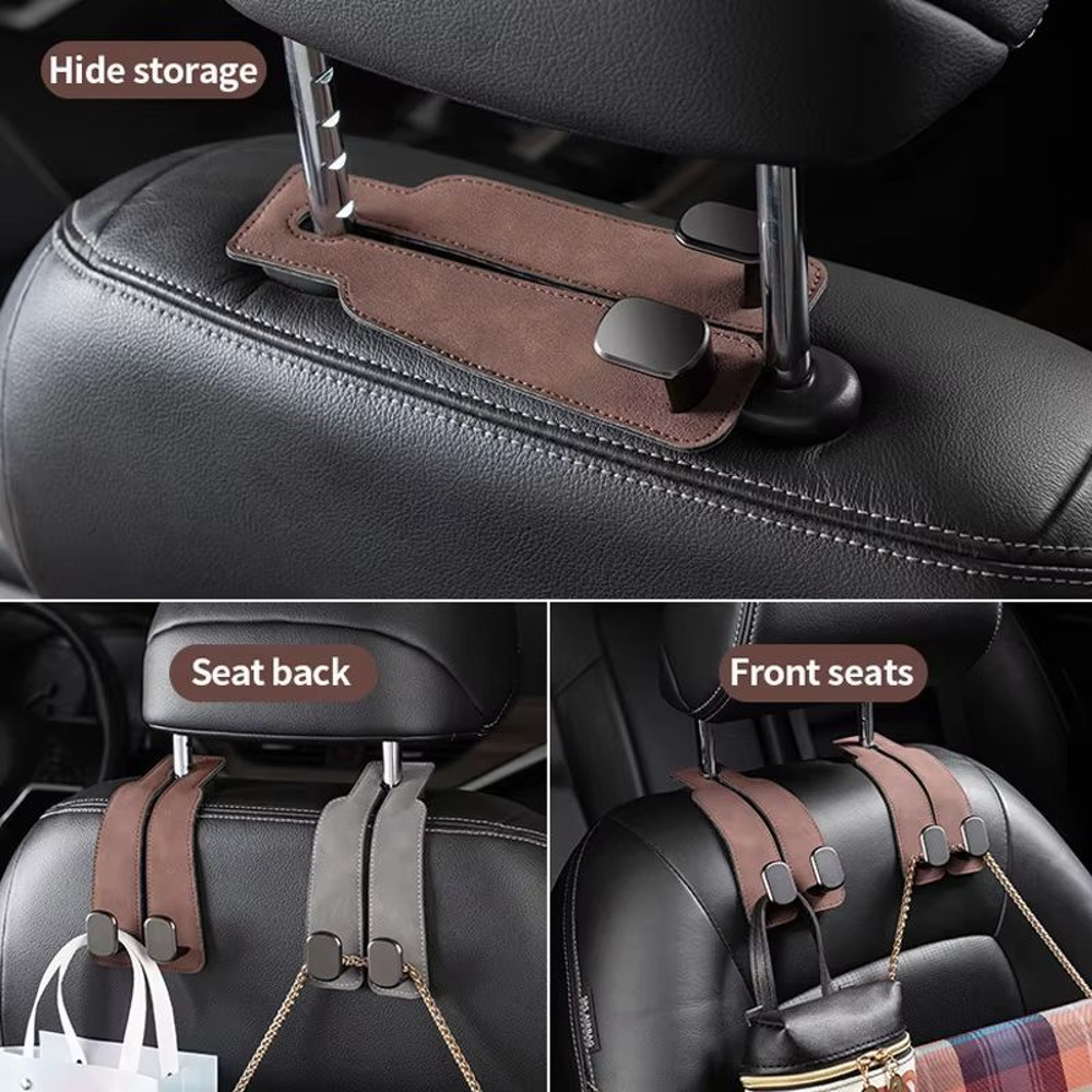 Premium DualHook Suede  Alloy Car Headrest Hanger  Universal RearSeat Organizer 2