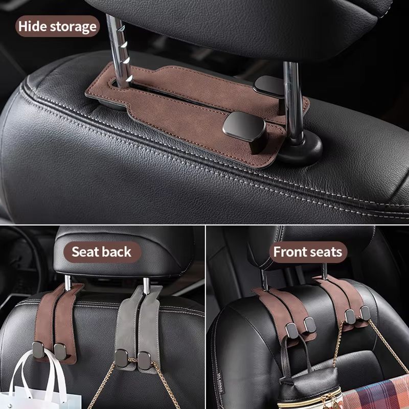 Premium DualHook Suede  Alloy Car Headrest Hanger  Universal RearSeat Organizer 2