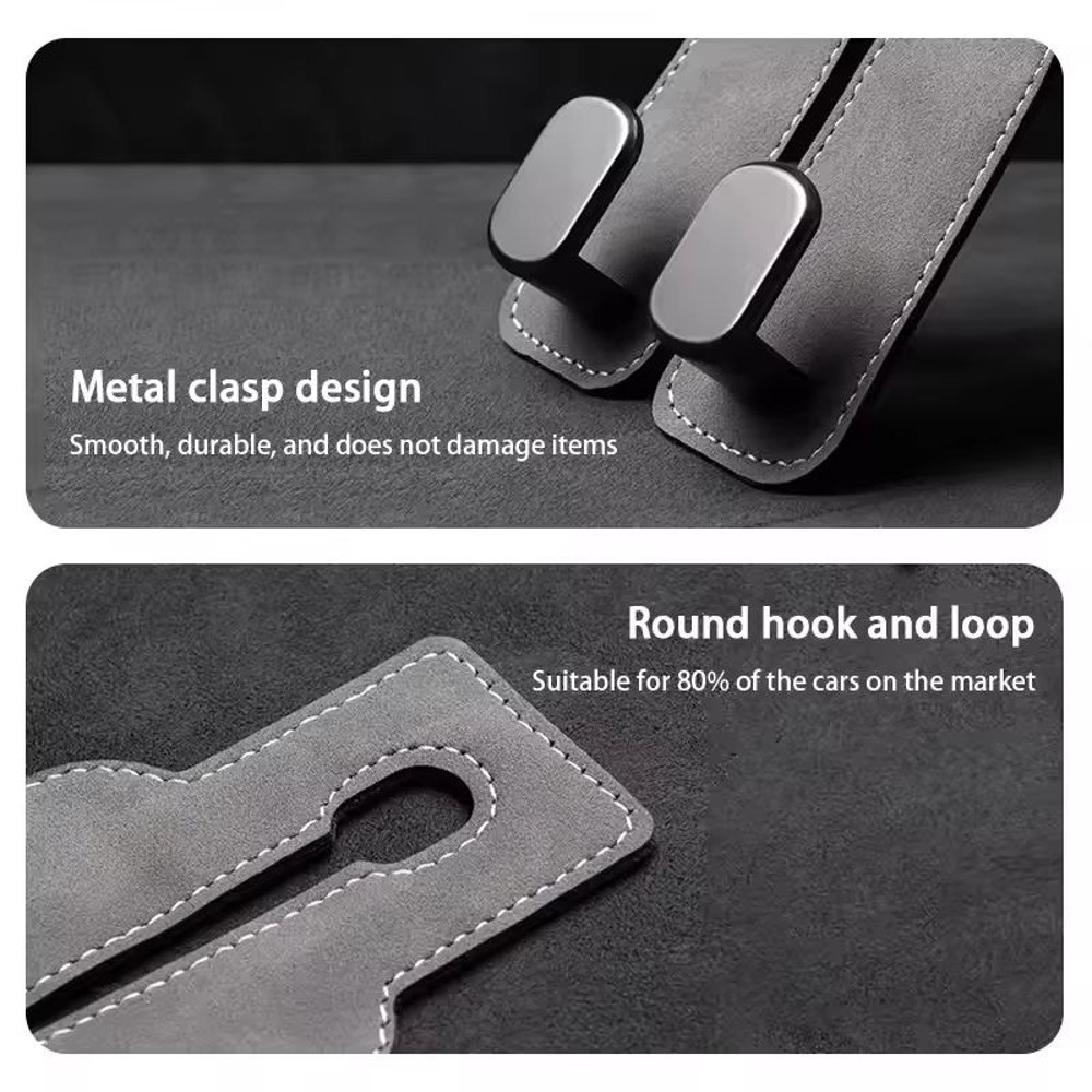 Premium DualHook Suede  Alloy Car Headrest Hanger  Universal RearSeat Organizer 3