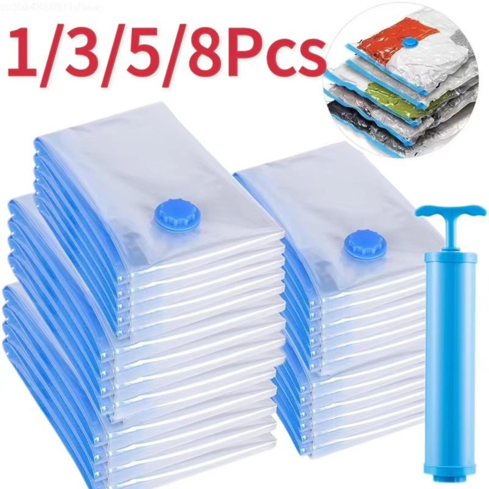 8PCS Vacuum Storage Bags With Pump For Clothes  Large Compression Bags For Travel  Home Storage 0