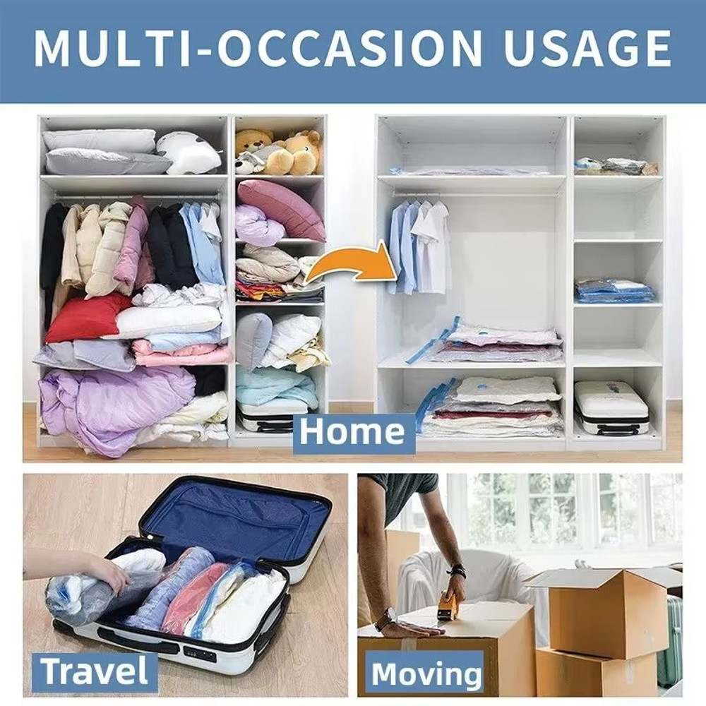 8PCS Vacuum Storage Bags With Pump For Clothes  Large Compression Bags For Travel  Home Storage 5