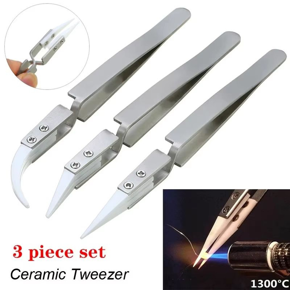 3 Pcs Ceramic Straight Tip Electronic Soldering Tweezers AntiStatic AcidResistant Precision Tools 0