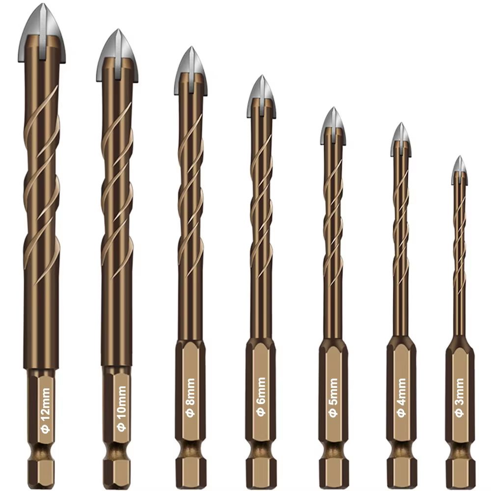 Cross Hexagon Tile  Glass Drill Bit  MultiSurface Triangle Alloy Core For Wood Metal Ceramic Plasti 0